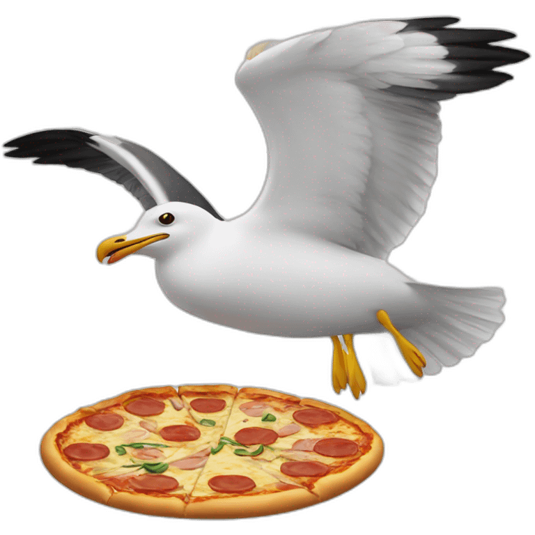 Flying seagull with pizza slice in beak emoji