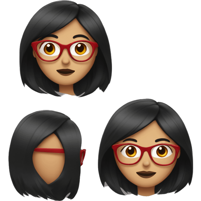 woman with straight black hair and red glasses emoji