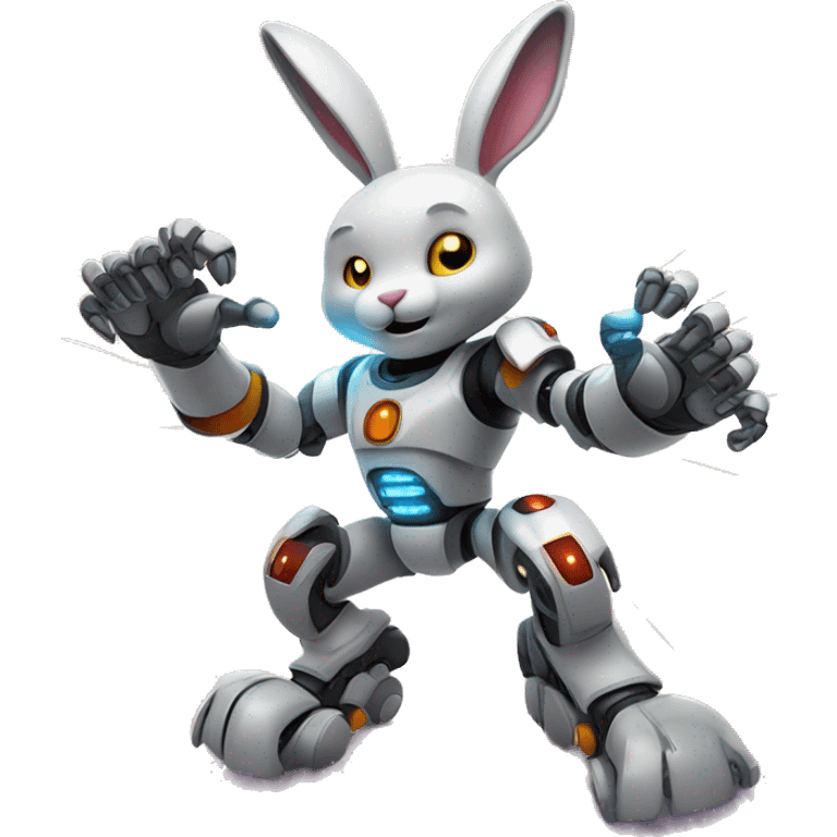 The robot rabbit surrounded by glowing effects or energy lines, with its fist in the air as if powering up. emoji