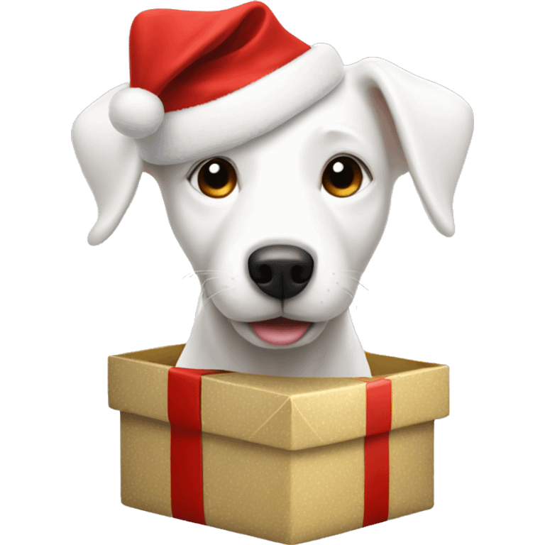 white dog with Christmas present  emoji