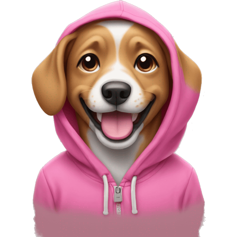 Dog smiling with a pink hoodie  emoji