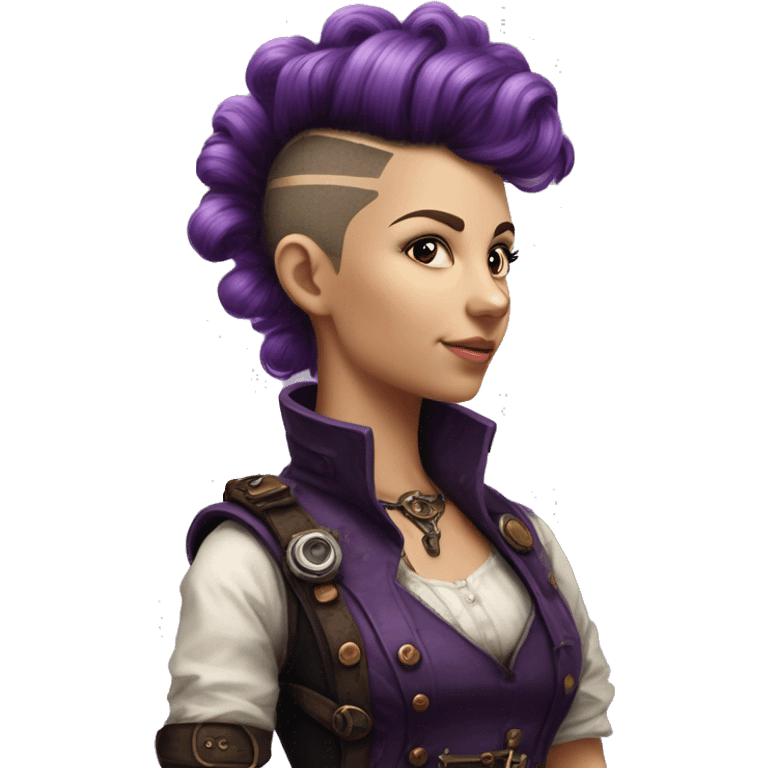 Photorealistic steampunk profile short mohawk purple  curl on Caucasian girl with small nose emoji