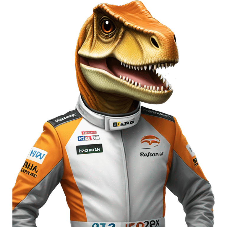 T rex in a McLaren race suit emoji