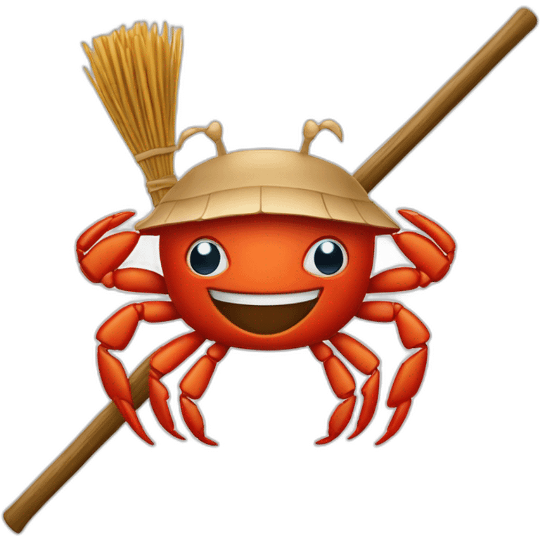 mascot crab Ferris with broomstick emoji