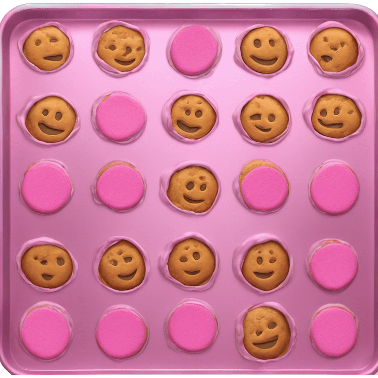 Realistic metallic pink baking pan with pink cookies inside.  emoji