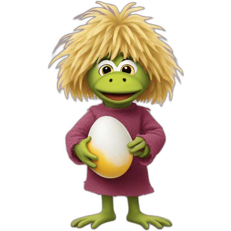 Fraggle with blond hair eating egg  emoji