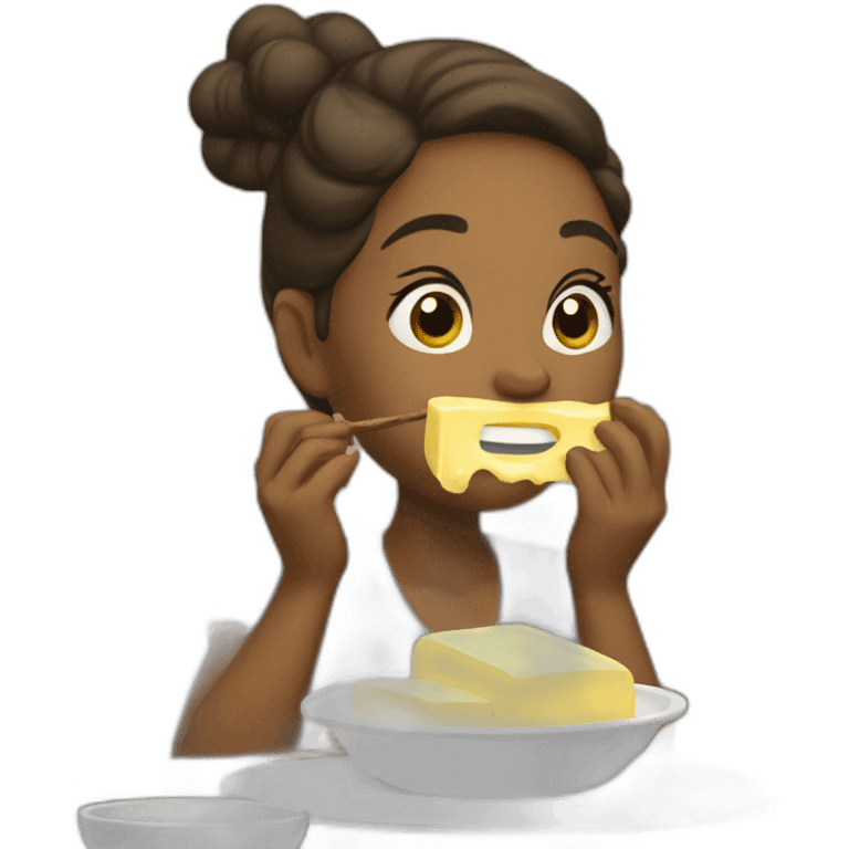 Woman eating a whole stick of butter emoji