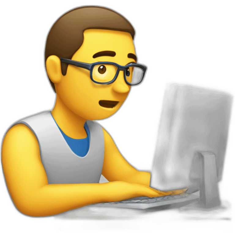 A man working on the computer, sweating from work emoji