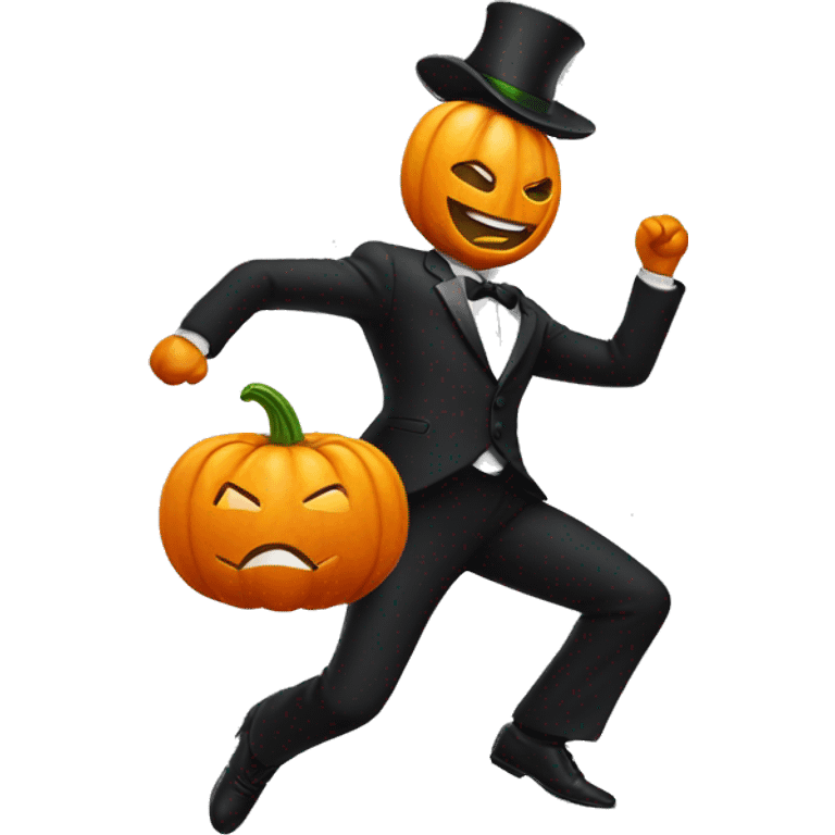 dancing pumpkin man with black suit emoji