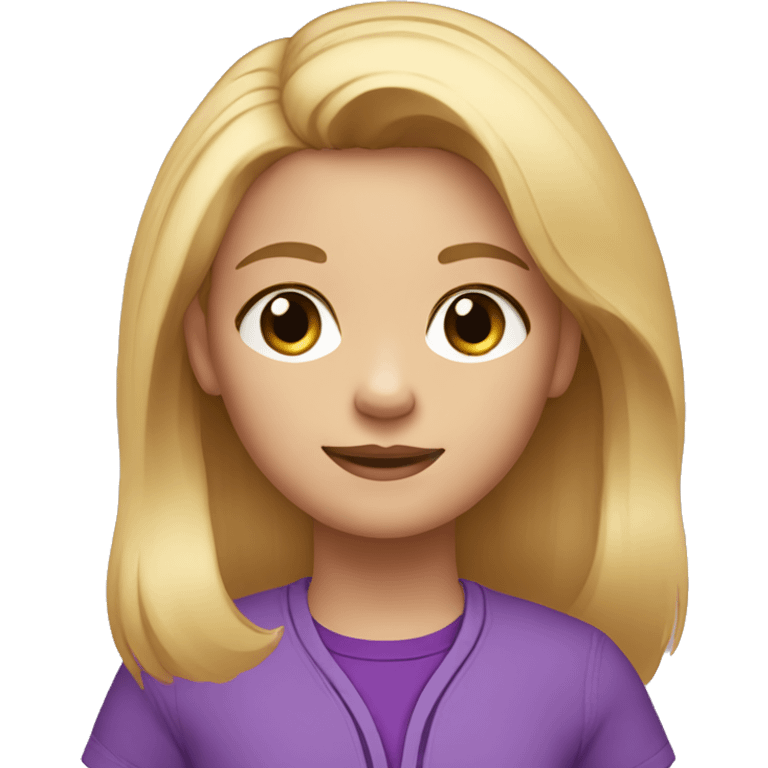 Draw a 6-year-old girl with black eyes and blonde hair, wearing a purple t-shirt and a purple jacket. emoji