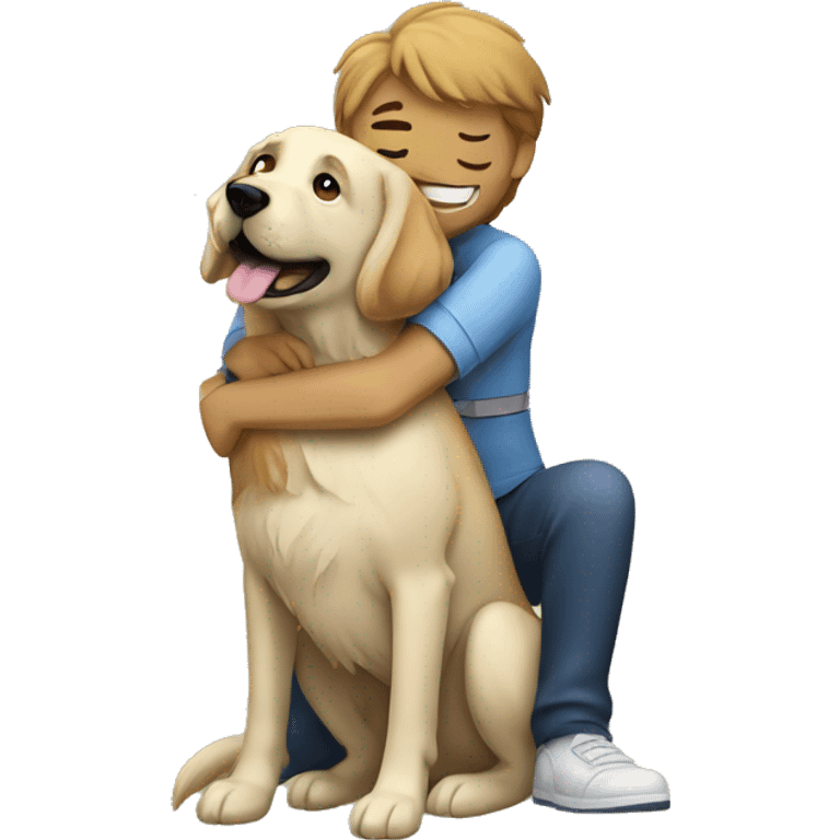 a vet hugging a shaggy labrador-like dog emoji