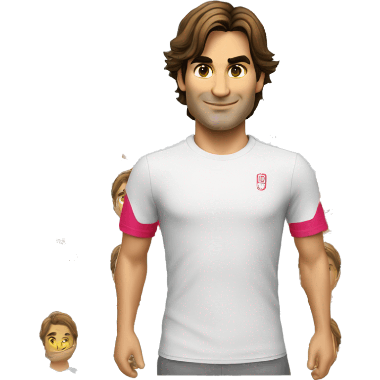 Roger federer with a Tshirt saying "La multi ani, Alex Coman! You are my role model" emoji