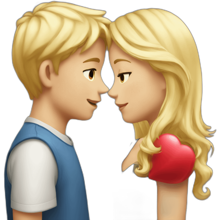 A blond boy who kisses a pretty blonde girl with a heart above their heads  emoji