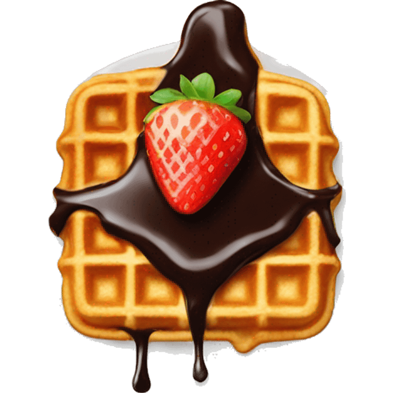 Waffle with chocolate sauce and strawberry on top  emoji