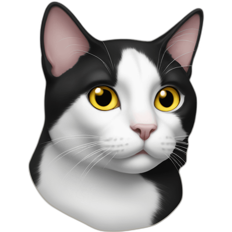 Tuxedo Cat with nose in black and yellow eyes emoji