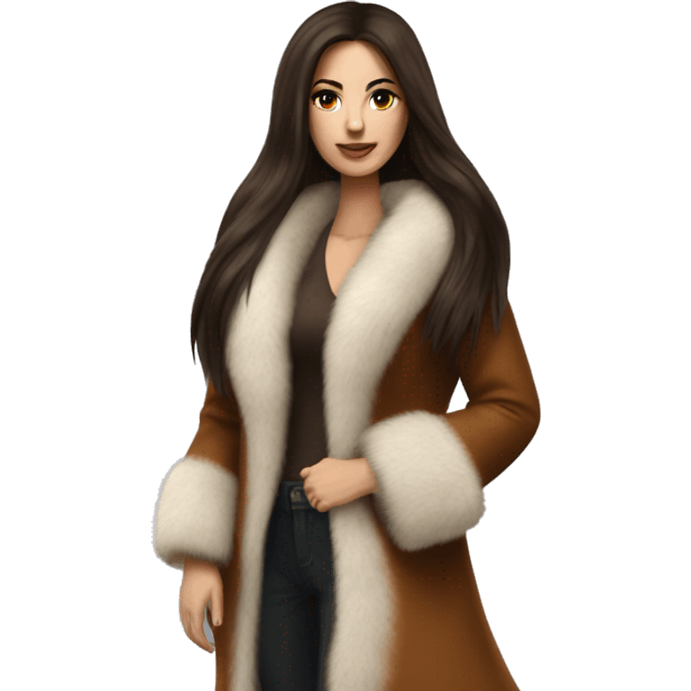 Beautiful Woman Realistic long hair brunette Mob wife big brown fox fur coat  emoji