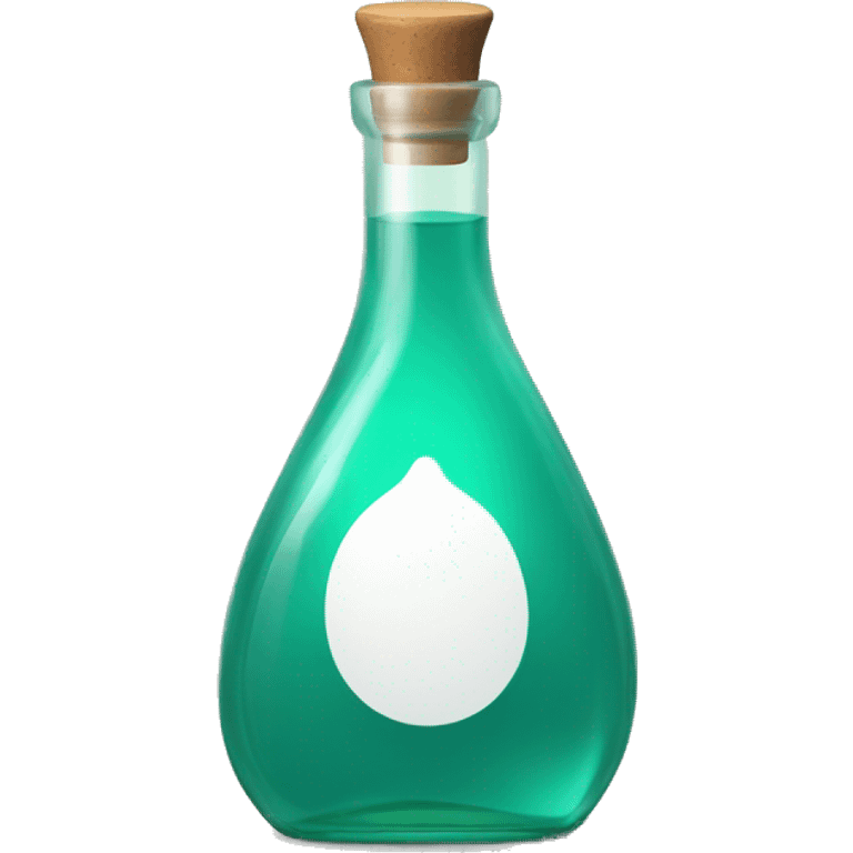 Teal and green magic potion rounded bottle, tilted diagonally with white label blank for text on the body of the potion emoji