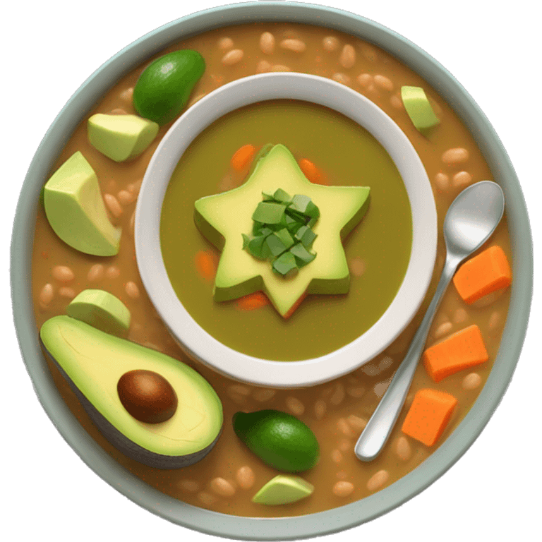 Lentil soup with slices of avocado on top emoji