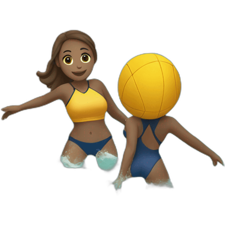 2 girls full body playing waterpolo in the beach recovering ball from near the sand emoji