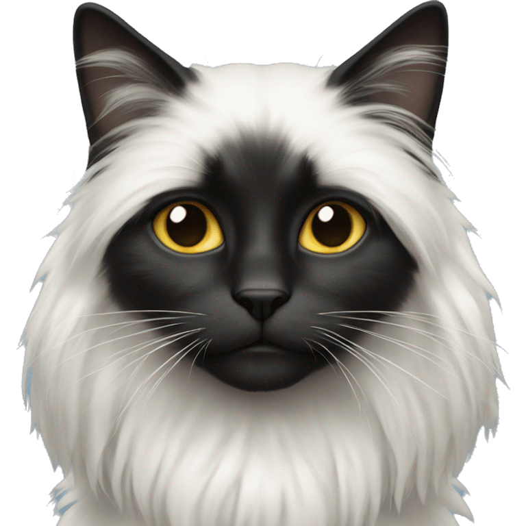 black cat long haired with muzzle half white emoji