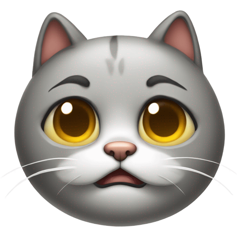 Dizzy cat with sad face emoji