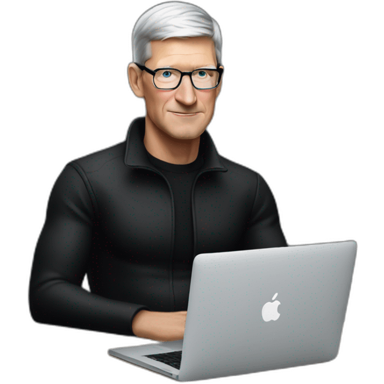 tim cook with macbook pro on desk all black emoji