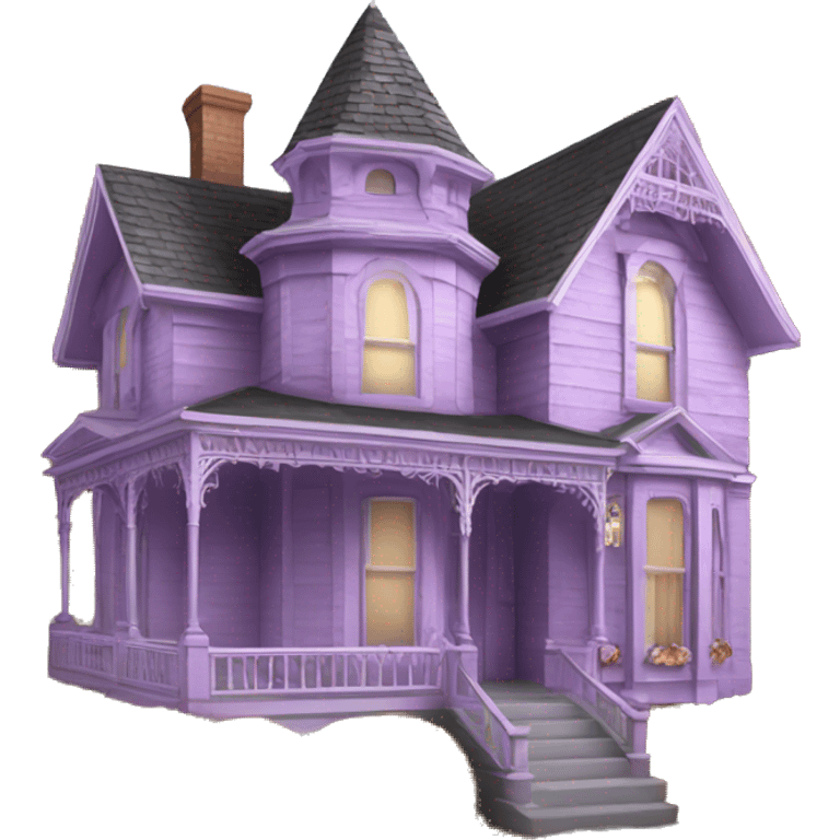 Light purple Victorian house decorated with exterior fall and thanksgiving decorations  emoji