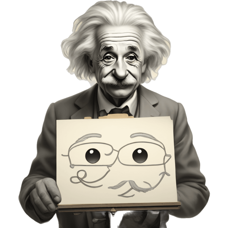 happy albert einstein draws chart on the drawing board emoji