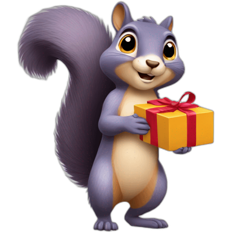 a squirrel holds a box with a ribbon in its paws emoji