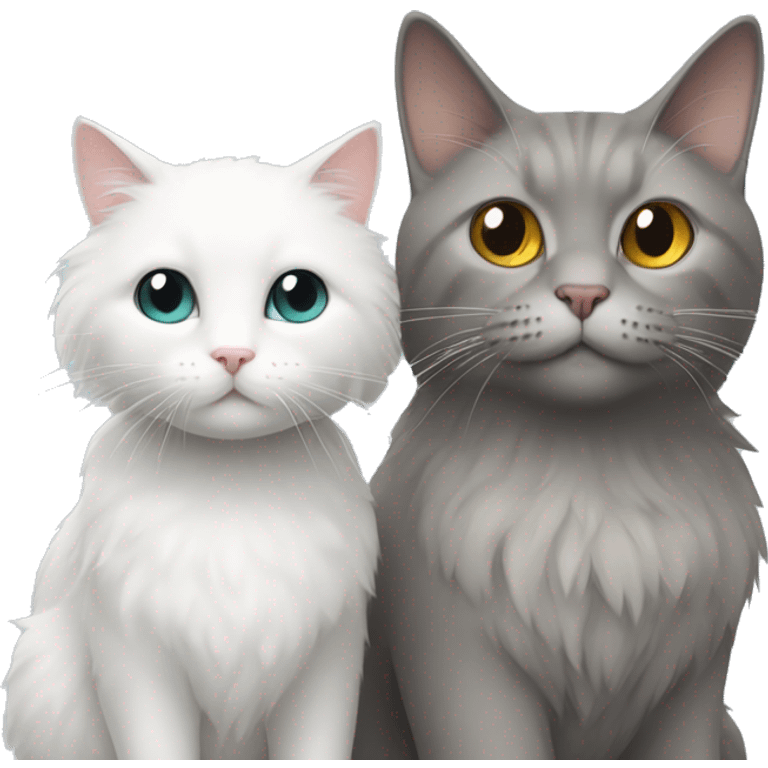 A Fluffy grey cat and a tall white cat emoji