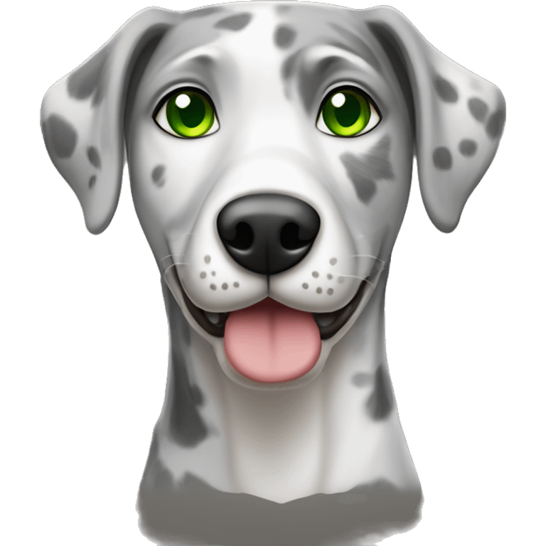 Grey and white catahoula dog with green eyes emoji