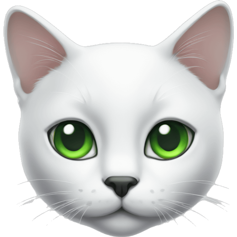 white cat head with black spot on top of head and green eyes  emoji