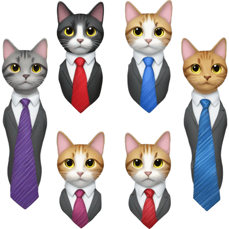 5 cats wearing neckties emoji