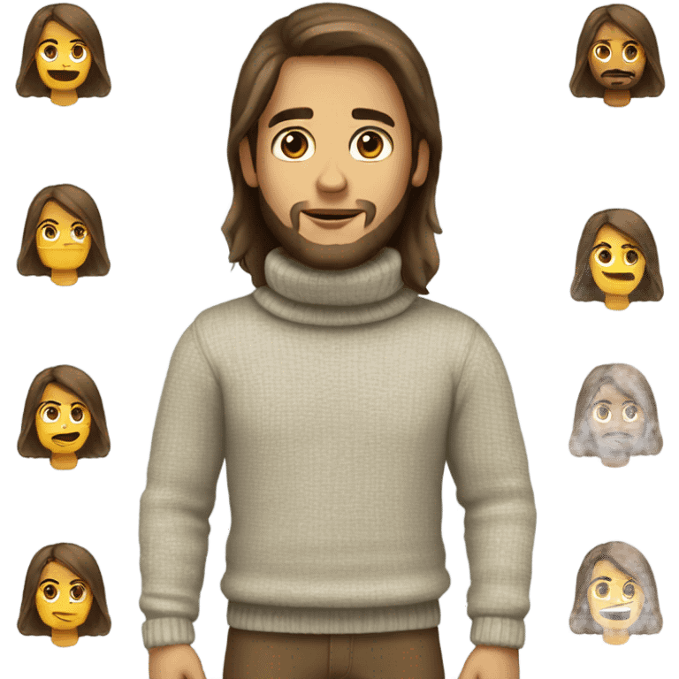 Boy developer with brown long hair and beard in turtleneck sweater emoji