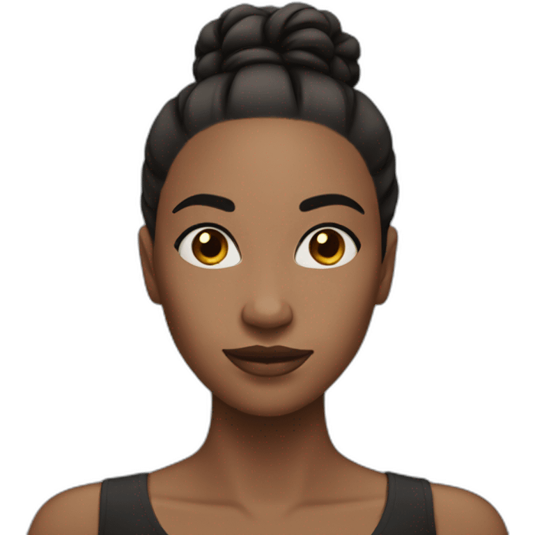 black woman with straight hair bun and black eyes emoji