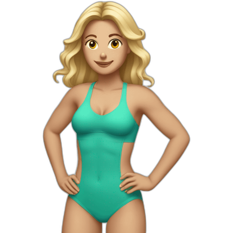 fit Caucasian woman small panties hands-in-hair pose (beach body) emoji