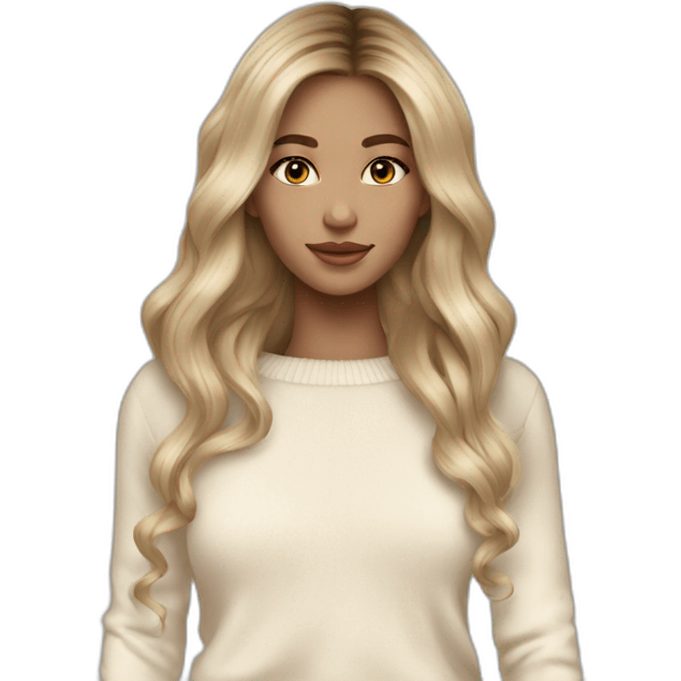 Blonde balayage long hair white women beige sweater emoji