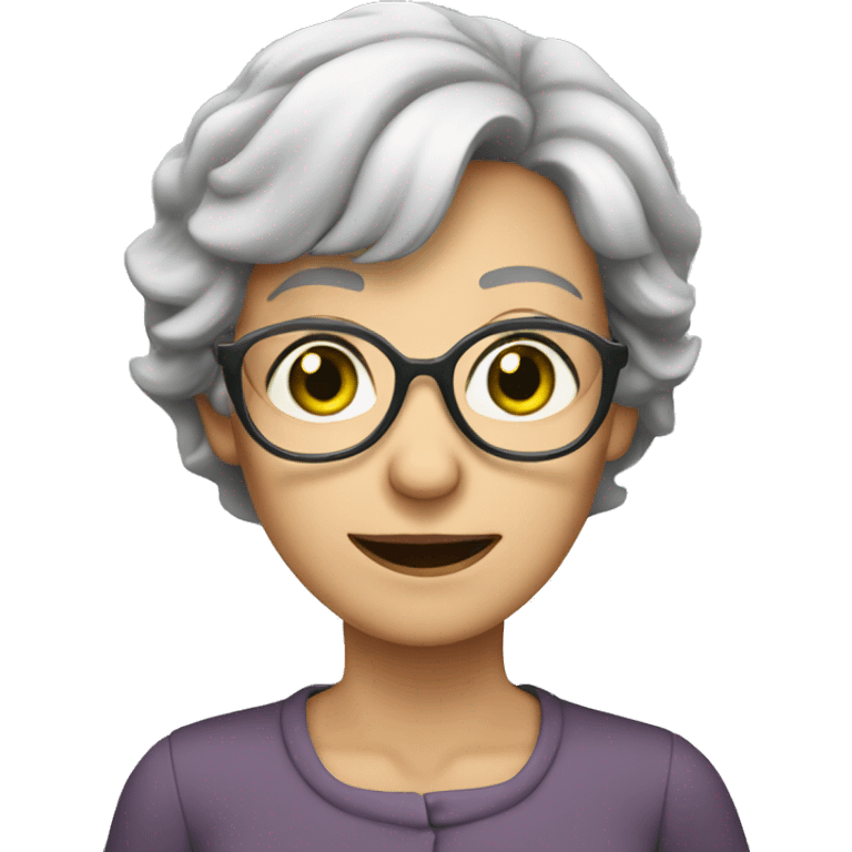 old female with short grey hair glasses cartoon green eyes emoji