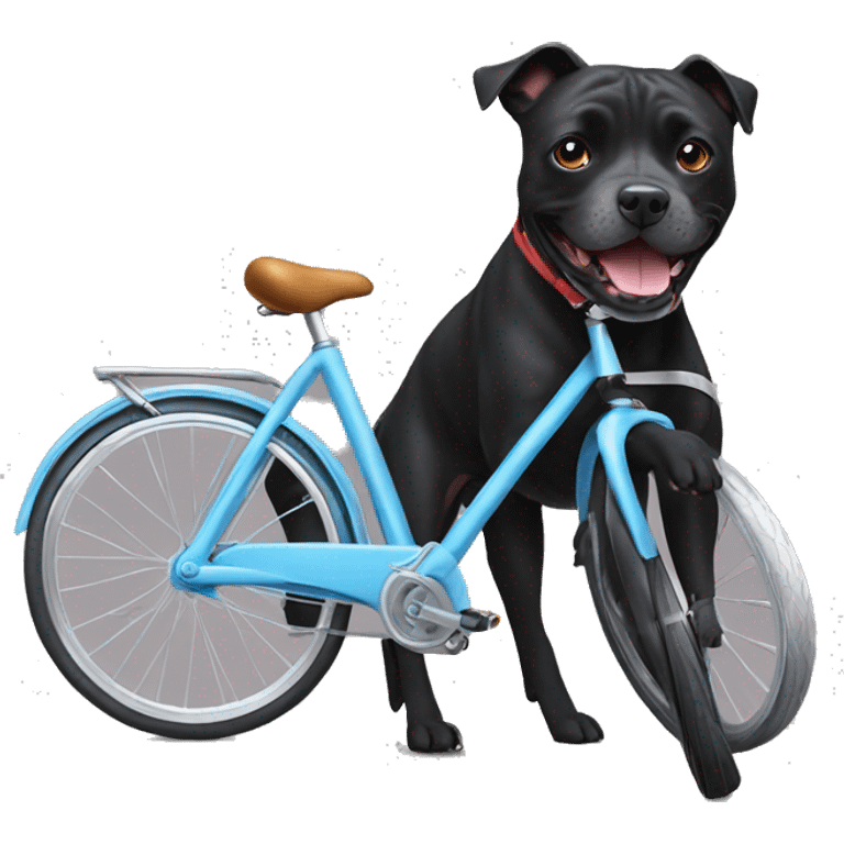 black staffie dog riding a bike emoji