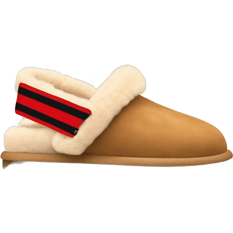 Ugg platform  camel color slippers with thin zigzag red line on the cuff emoji