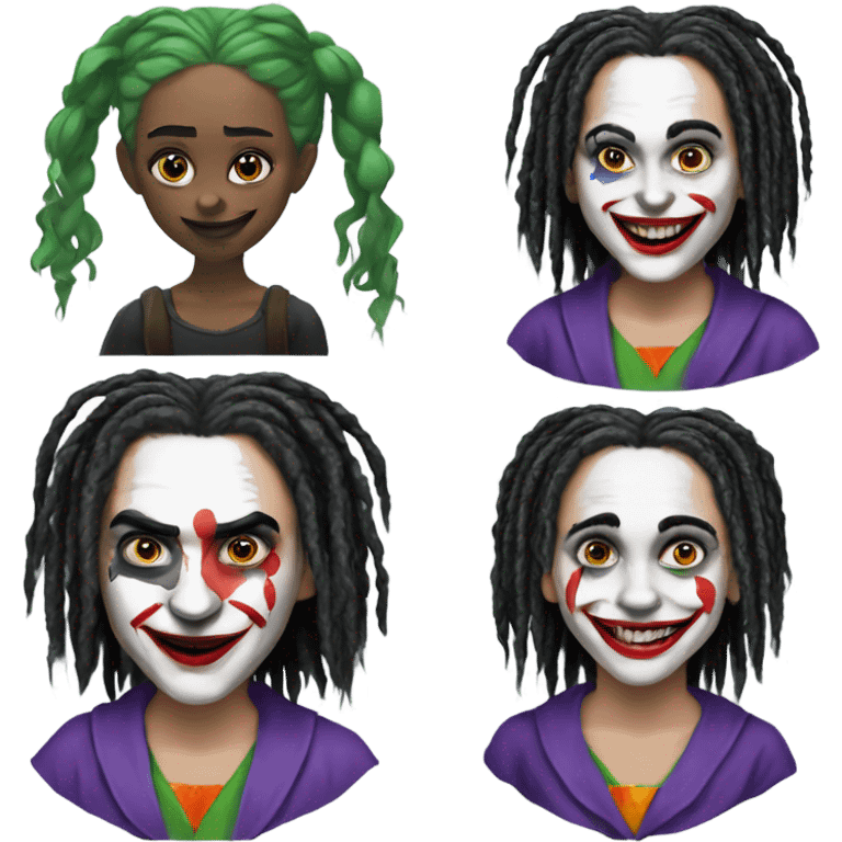 joaquin phoenix Joker clown as a girl female, black dreadlocks emoji