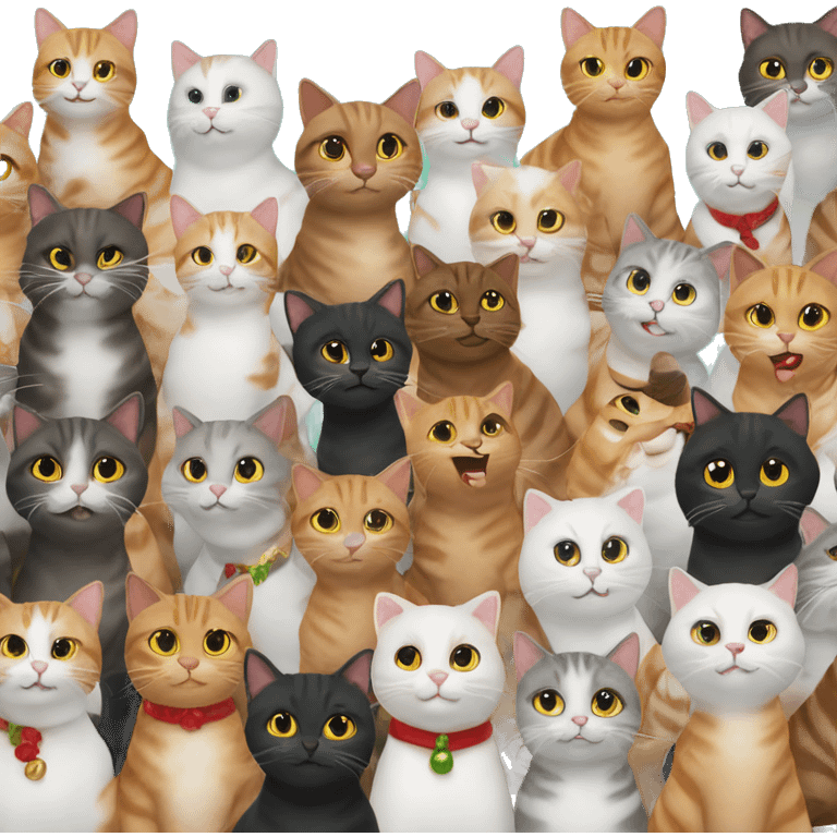 12 happy cats at a holiday party emoji