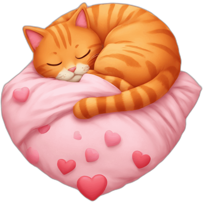 Sleeping orange cat with hearts emoji