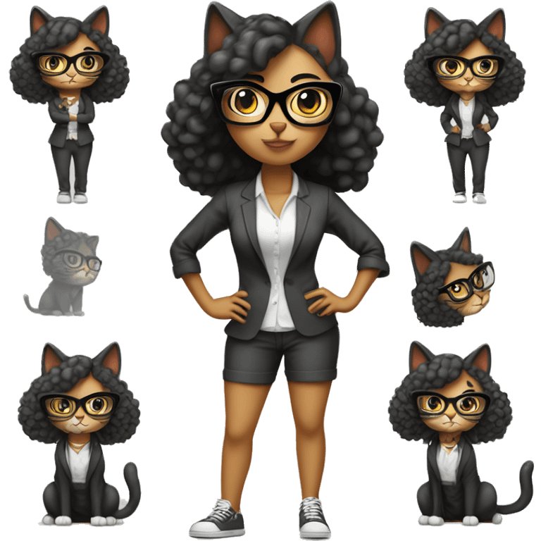 Mulatto hiphop confident business young feminine cat full body pfp with smart glasses emoji