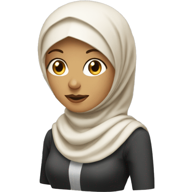 blonde female software engineer woman wearing a hijab with Macbook on the side emoji