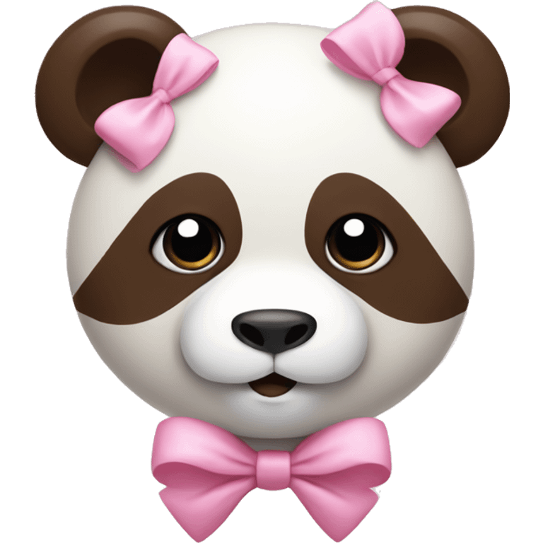 Brown-white panda with pink pastel bow emoji