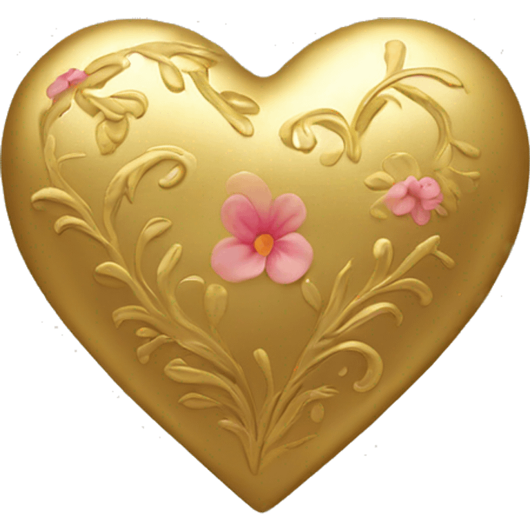 Golden heart with a floral pattern on it  emoji