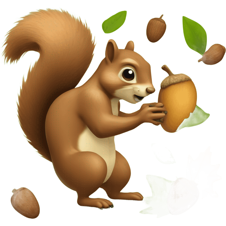 Squirrel eating an acorn and scurrying through leaves emoji