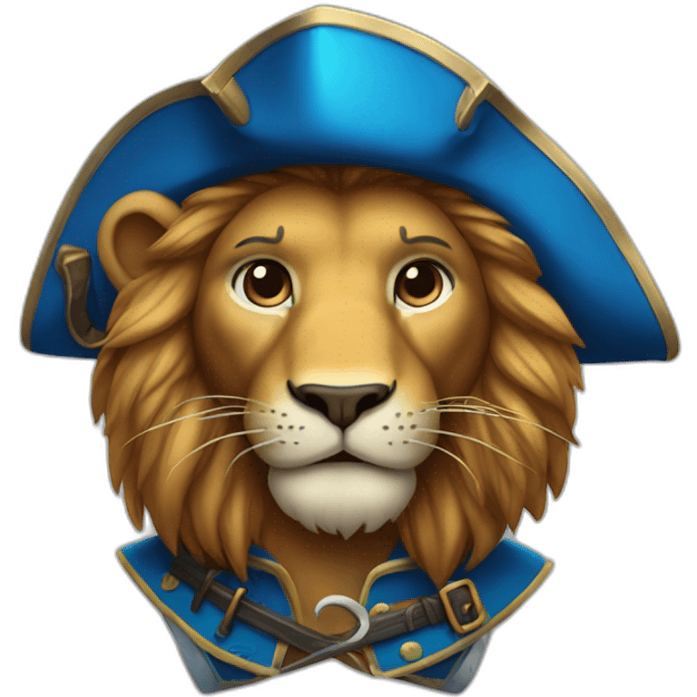 lion dressed as a pirate with blue color emoji