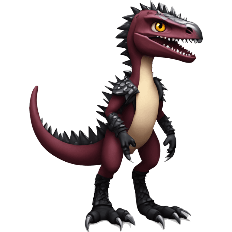 Maroon edgy badass modern sexy handsome punk velociraptor-dragon-Digimon, with black spiky mane, full body emoji